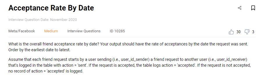 Facebook data engineer interview question to find friend acceptance rate