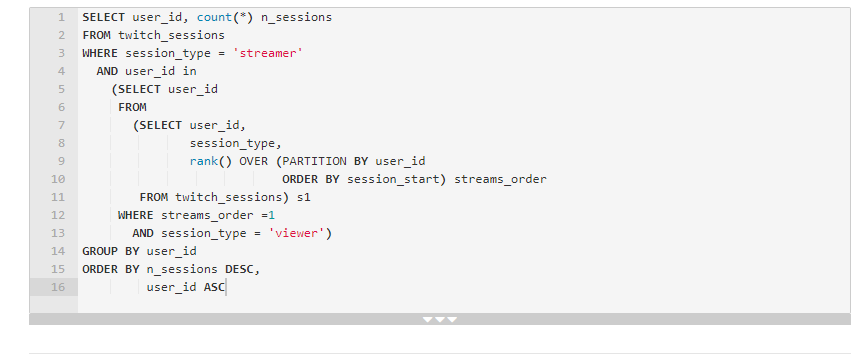 Twitch data science coding interview question solution