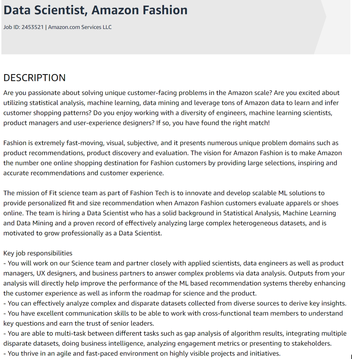 Data Scientist Salary and Responsibilities at Amazon