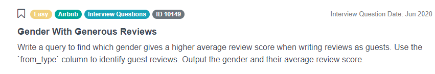 Airbnb Data Scientist Interview Question for Gender With Generous Reviews