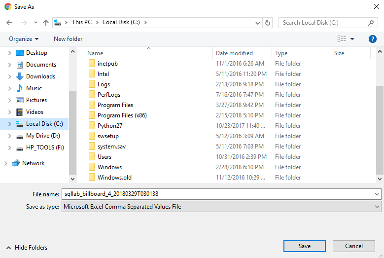 Saving a CSV File