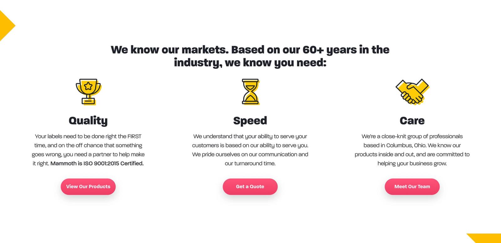 Mammoth Packaging website benefits