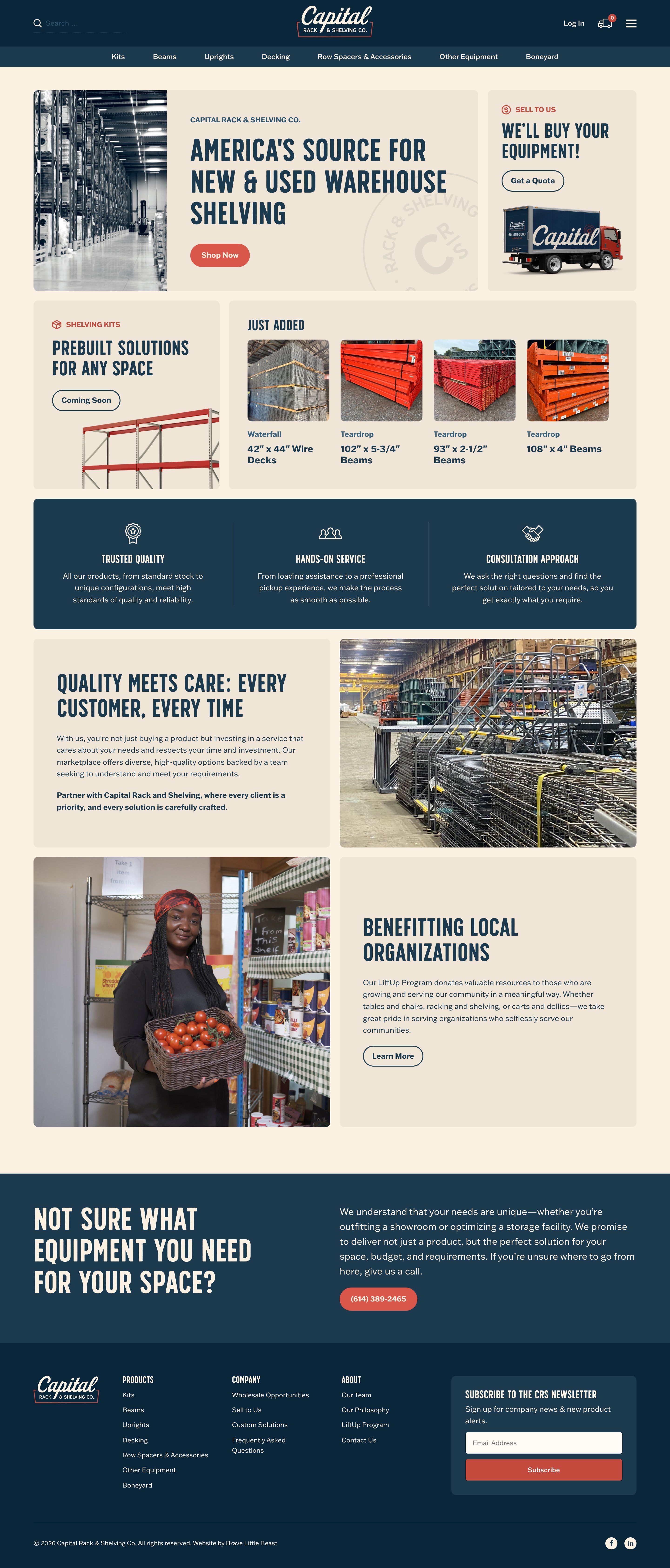 Homepage of a rack and shelving supplier website by Brave Little Beast