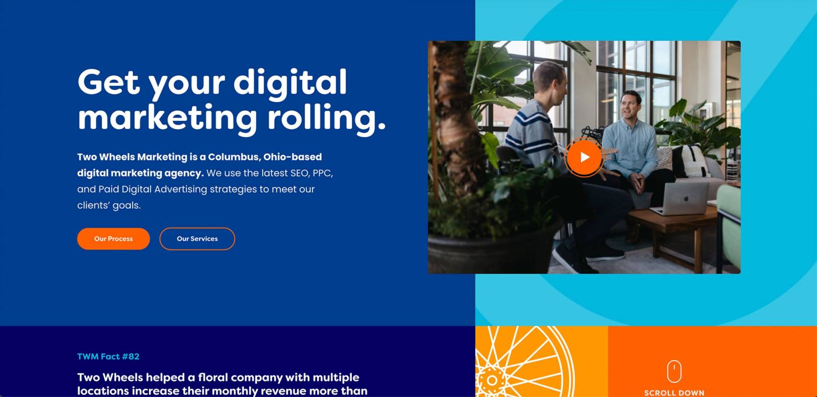 Two Wheels Marketing website hero area