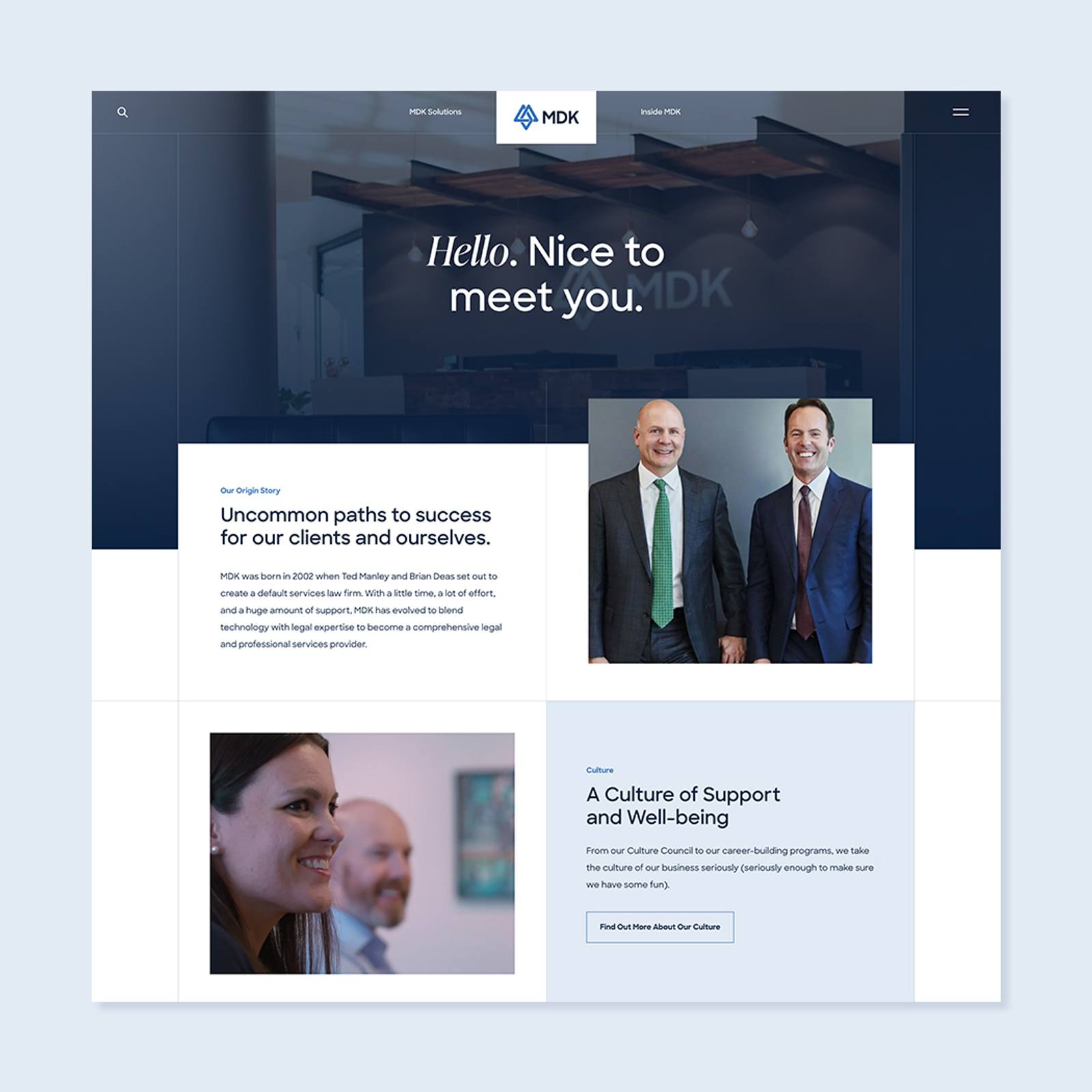 MDK website About Us page
