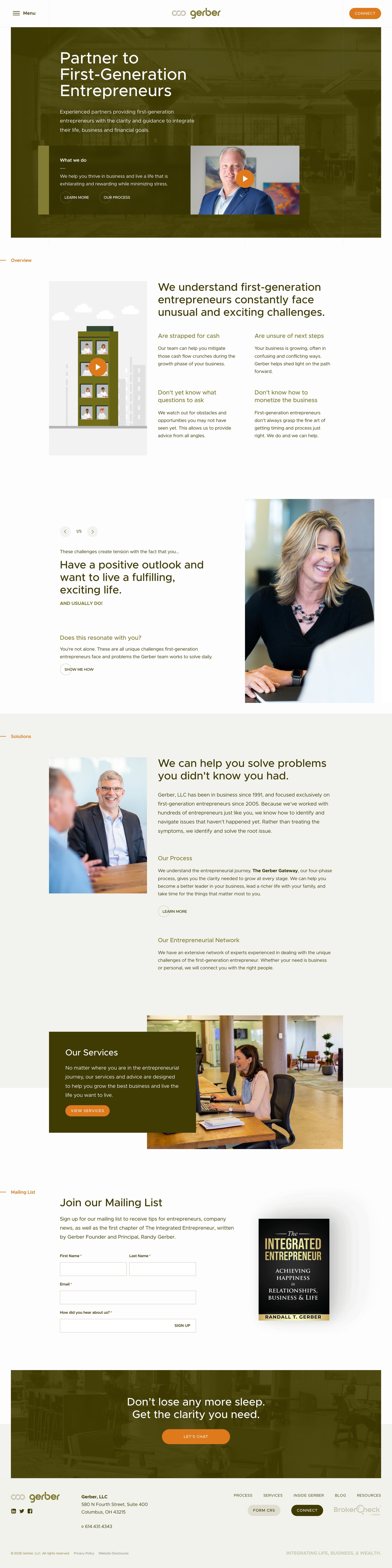 Homepage of a coach for first-generation entrepreneurs website by Brave Little Beast