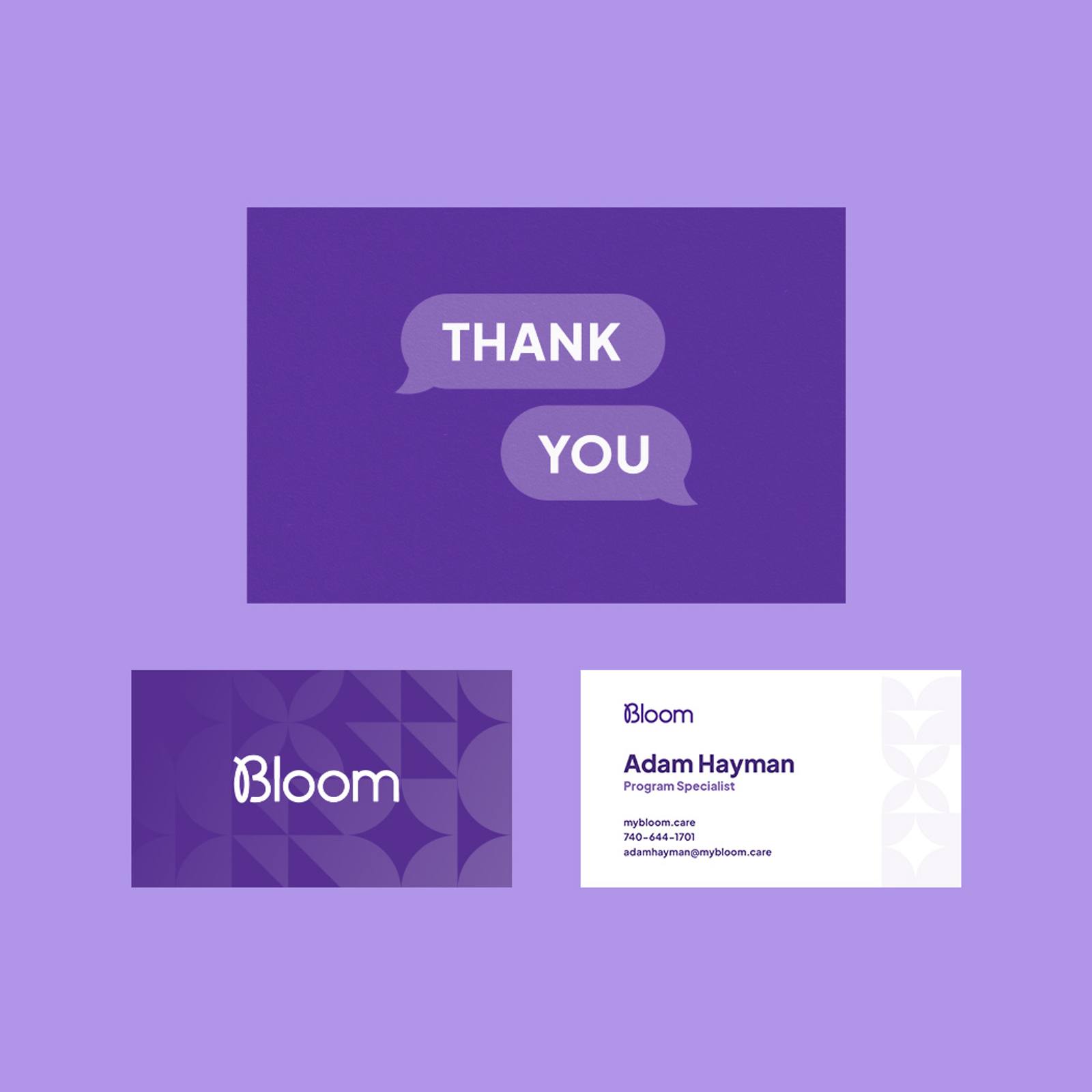 Bloom thank you card and business cards