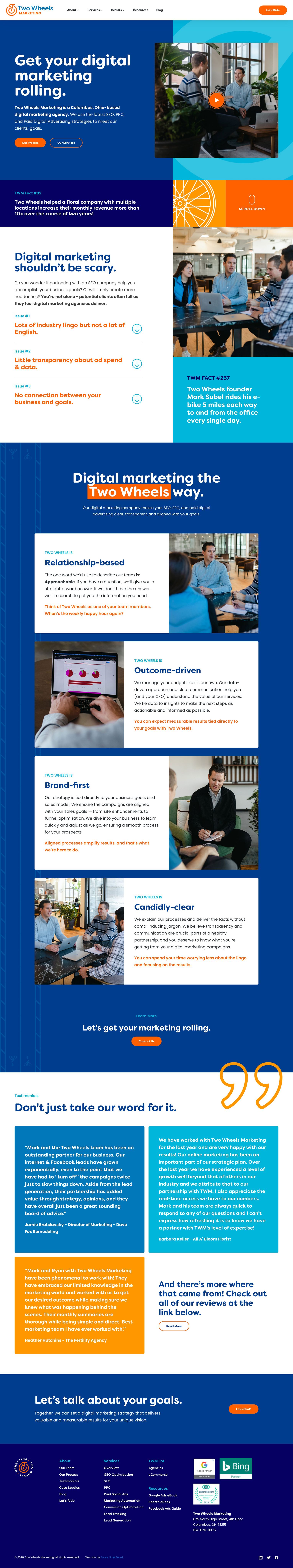 Homepage of a digital marketing agency website by Brave Little Beast