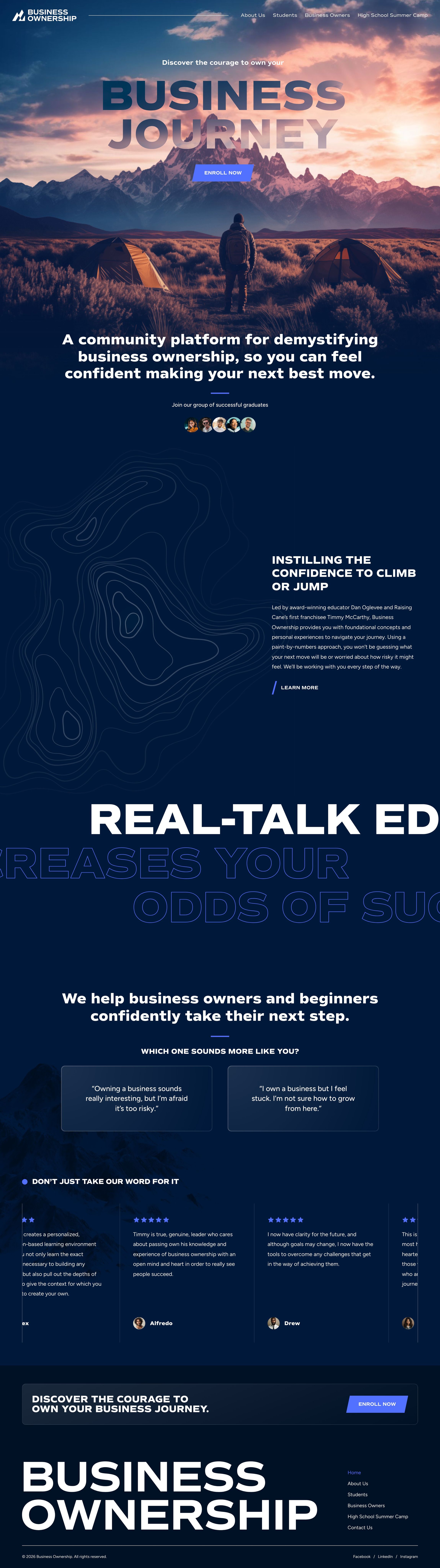Homepage of a business ownership education platform website by Brave Little Beast