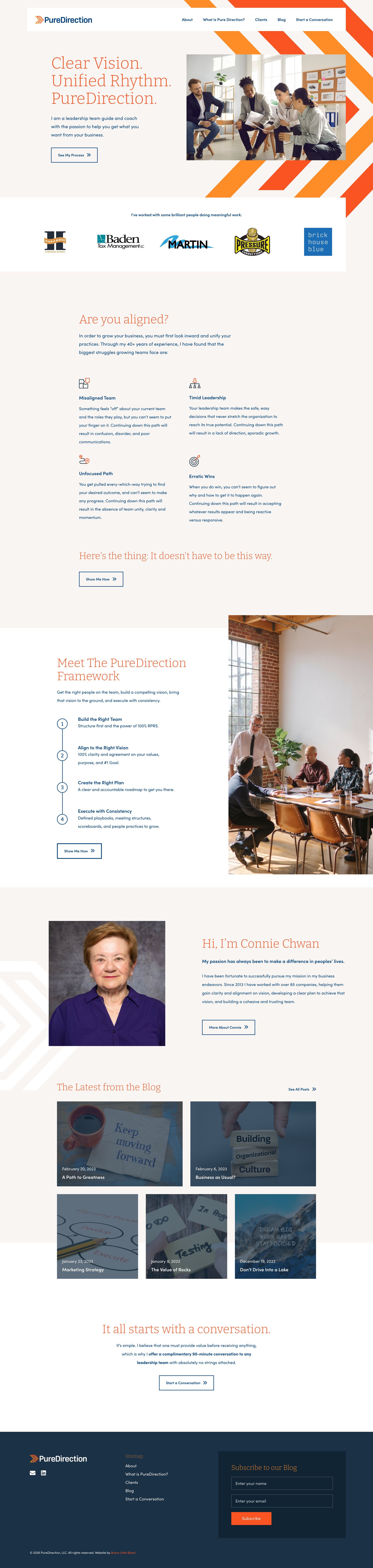 Homepage of a leadership development consultancy website by Brave Little Beast