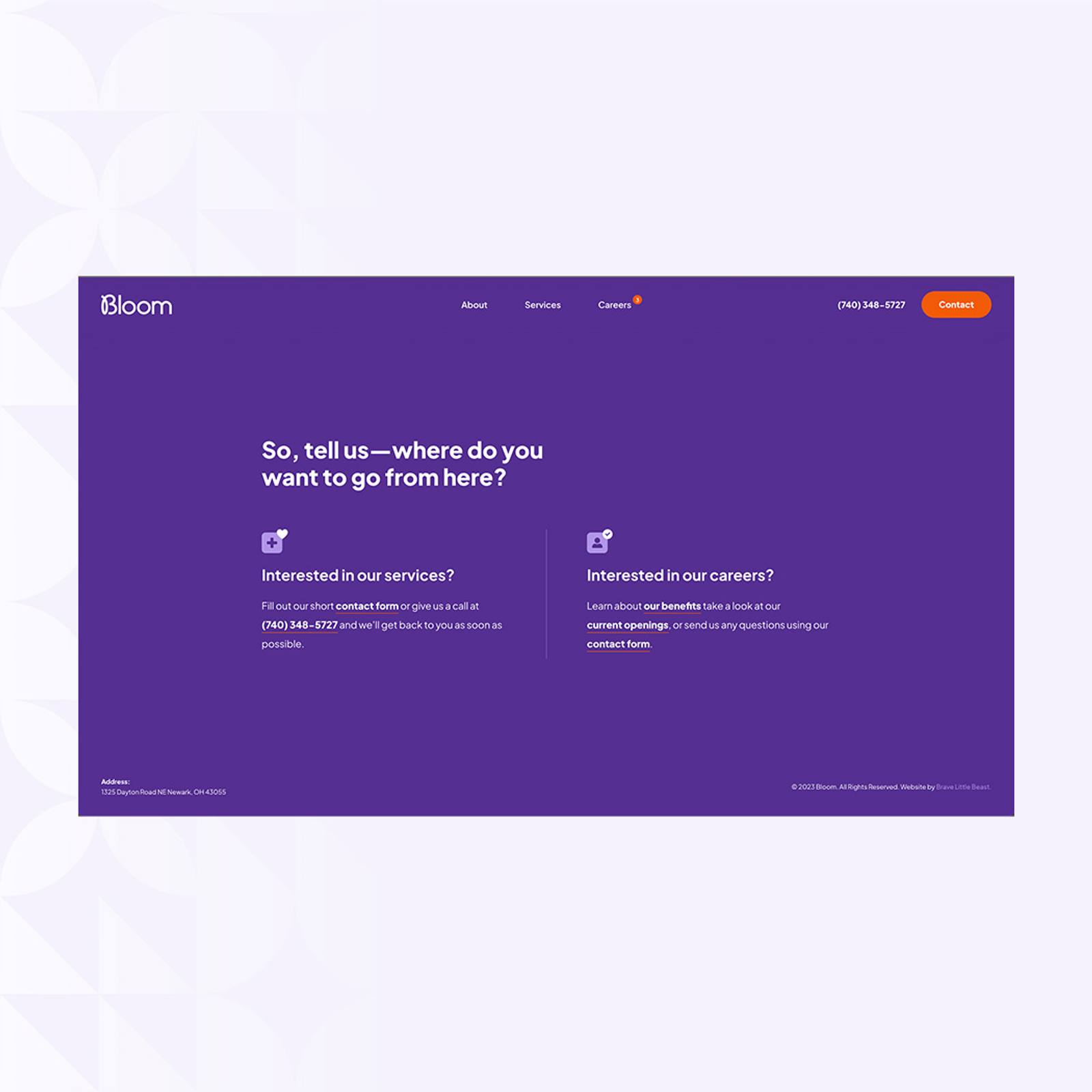 Bloom website call to action