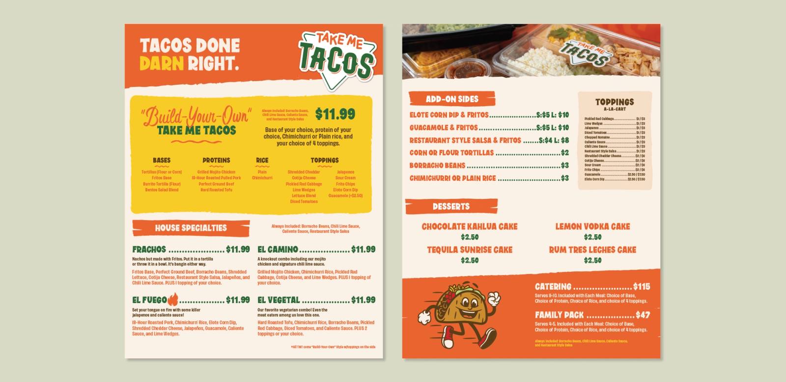 Take Me Tacos menu design