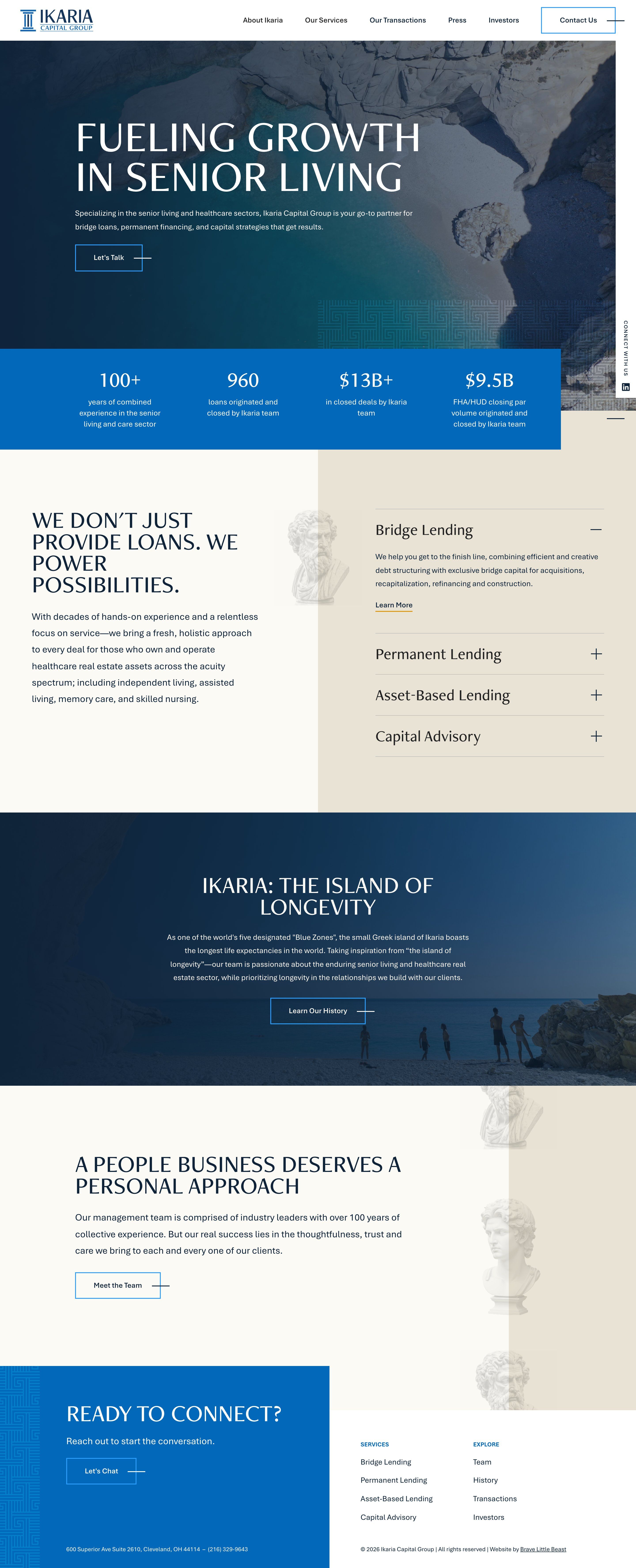 Homepage of a senior living lender website by Brave Little Beast