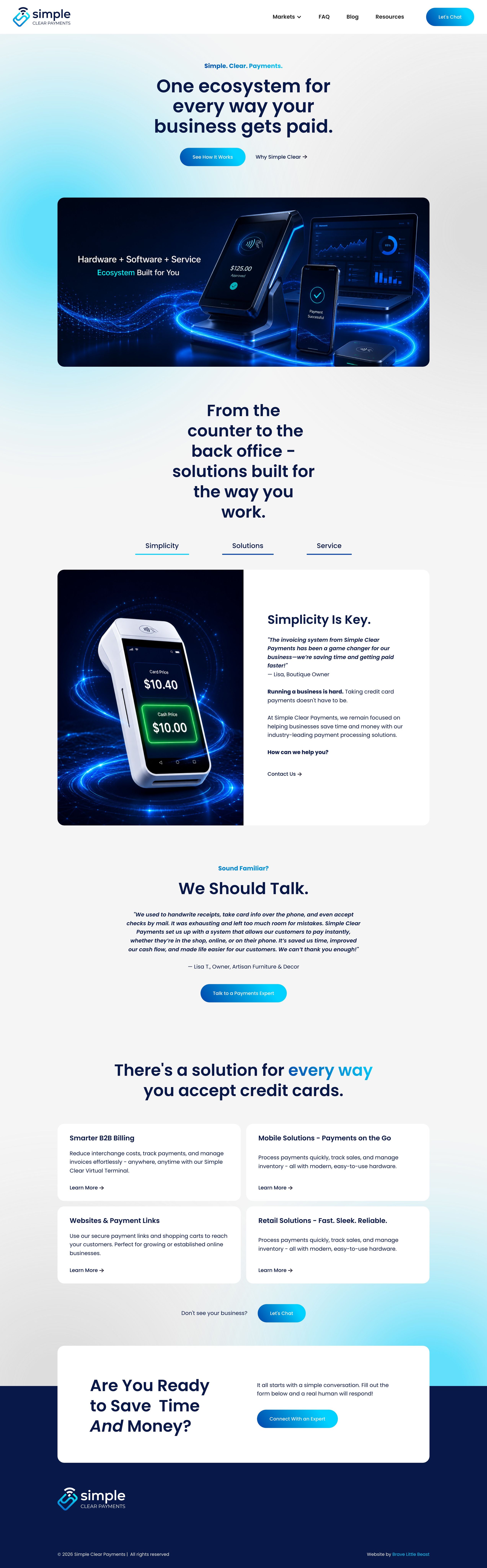 Homepage of a payment processing company website by Brave Little Beast
