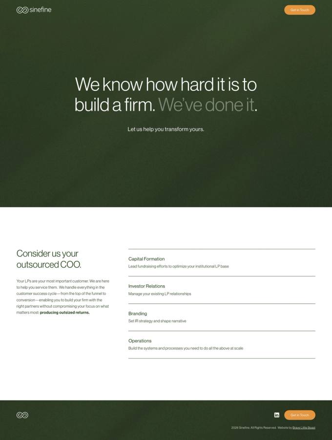 Homepage of an outsourced coo for investment firms website by Brave Little Beast