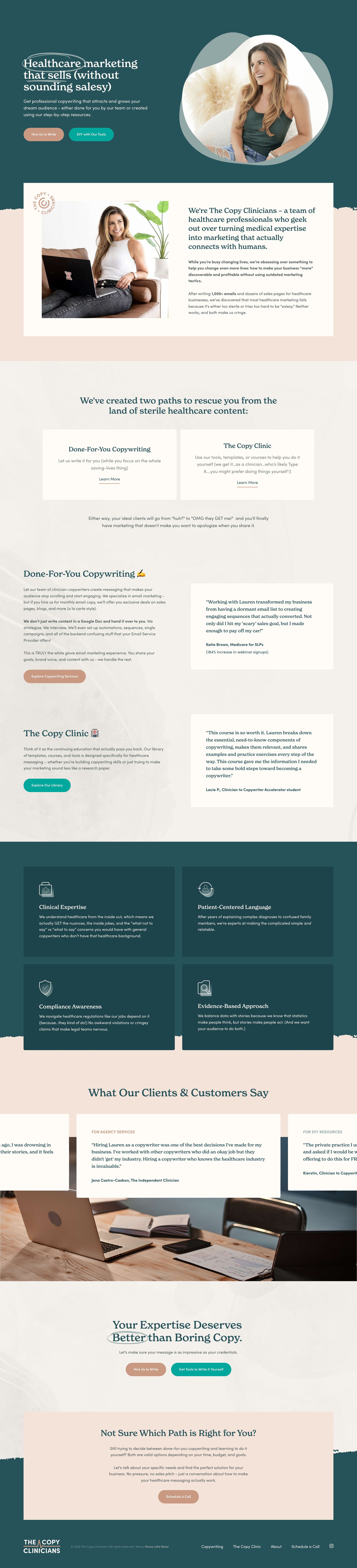 Homepage of a healthcare copywriting agency website by Brave Little Beast