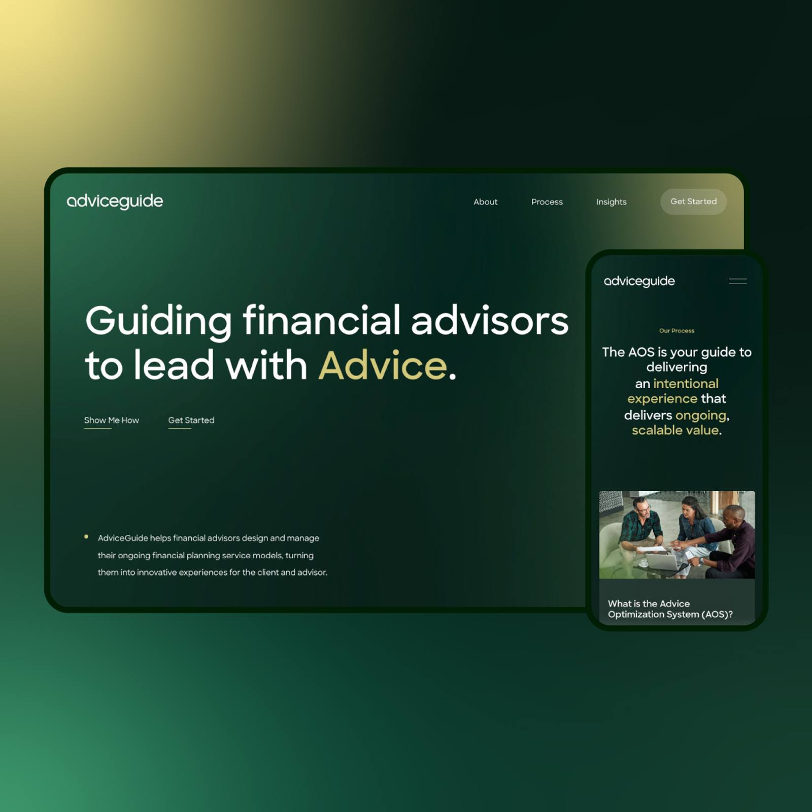 Desktop and mobile website mockup for a wealth management consulting firm