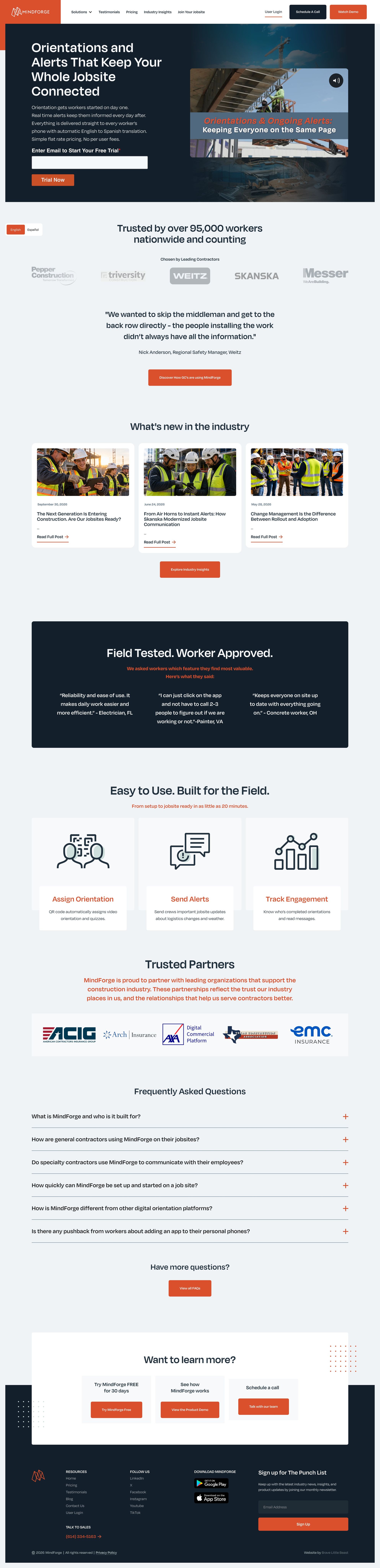 Homepage of a jobsite safety and training platform website by Brave Little Beast