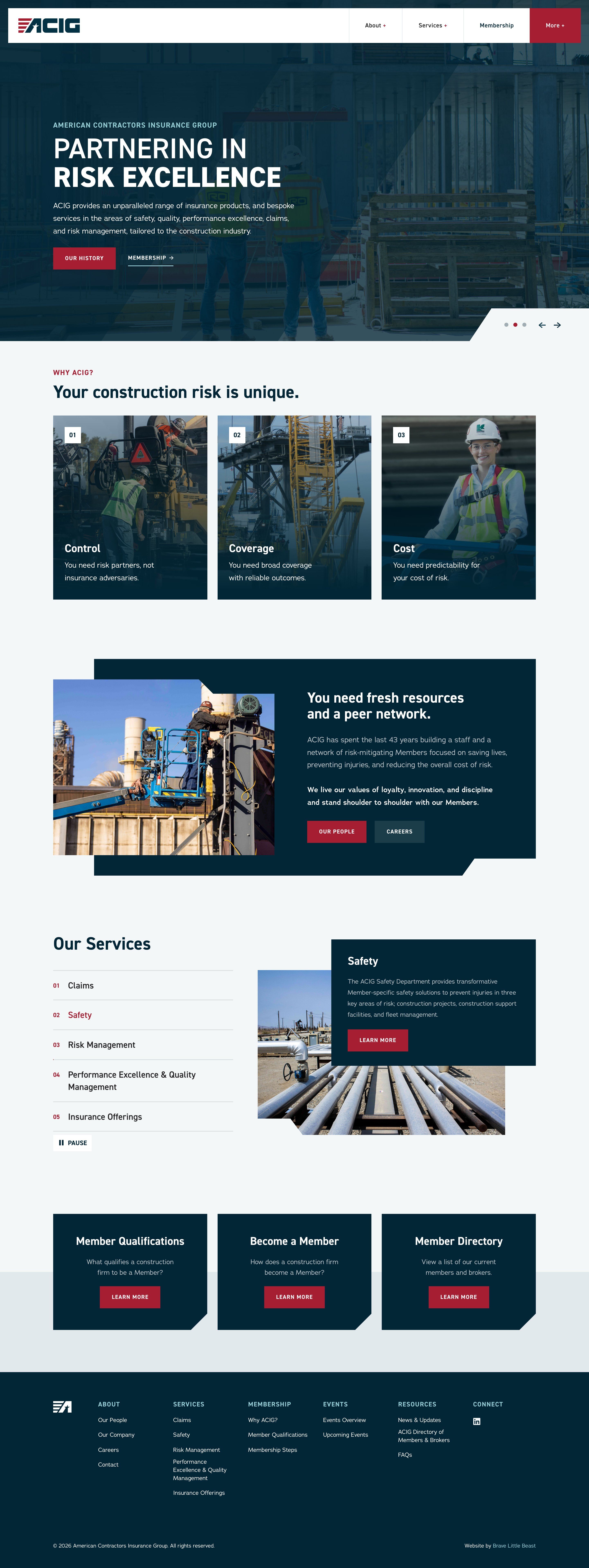 Homepage of a construction insurance and risk group website by Brave Little Beast