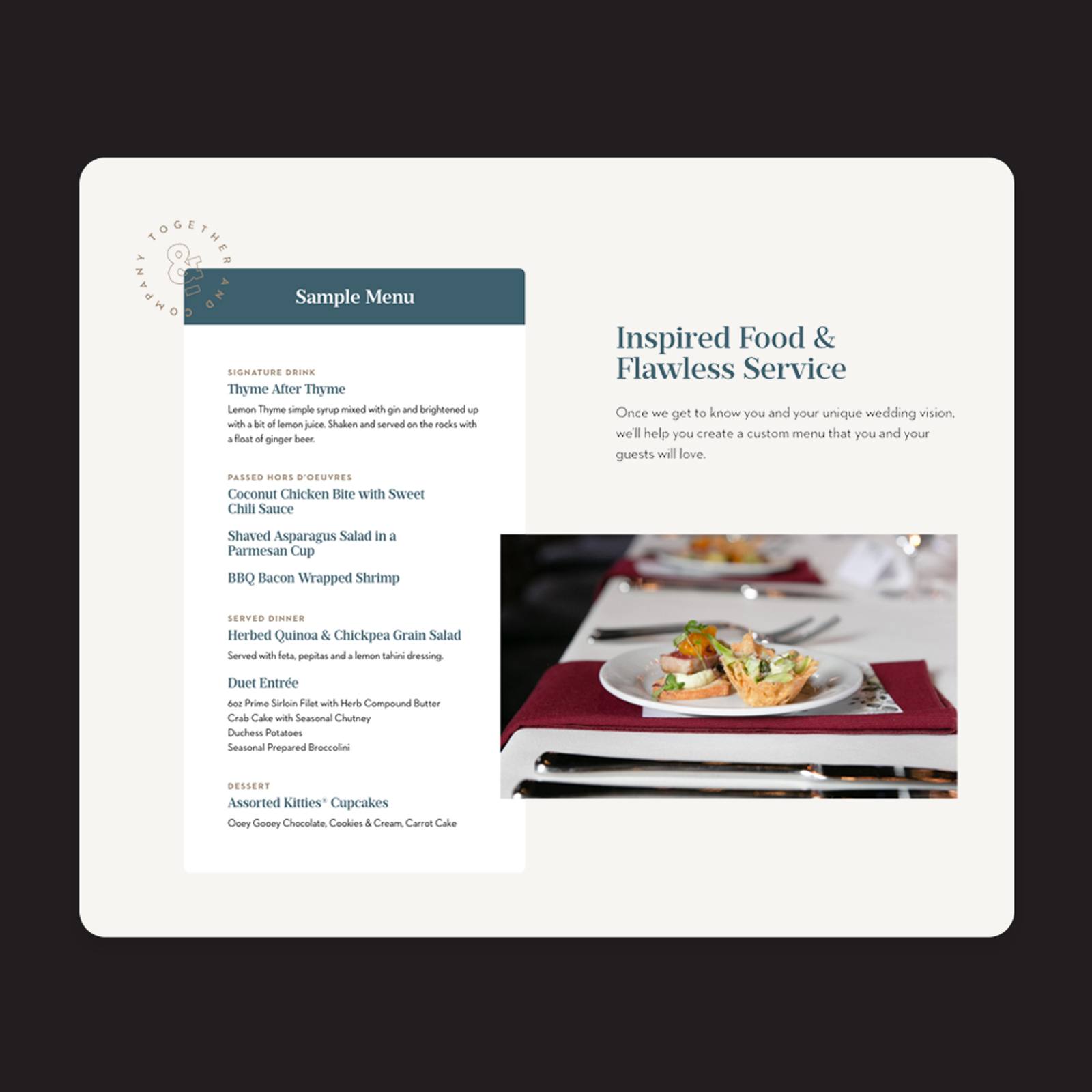 Together & Co website sample menu
