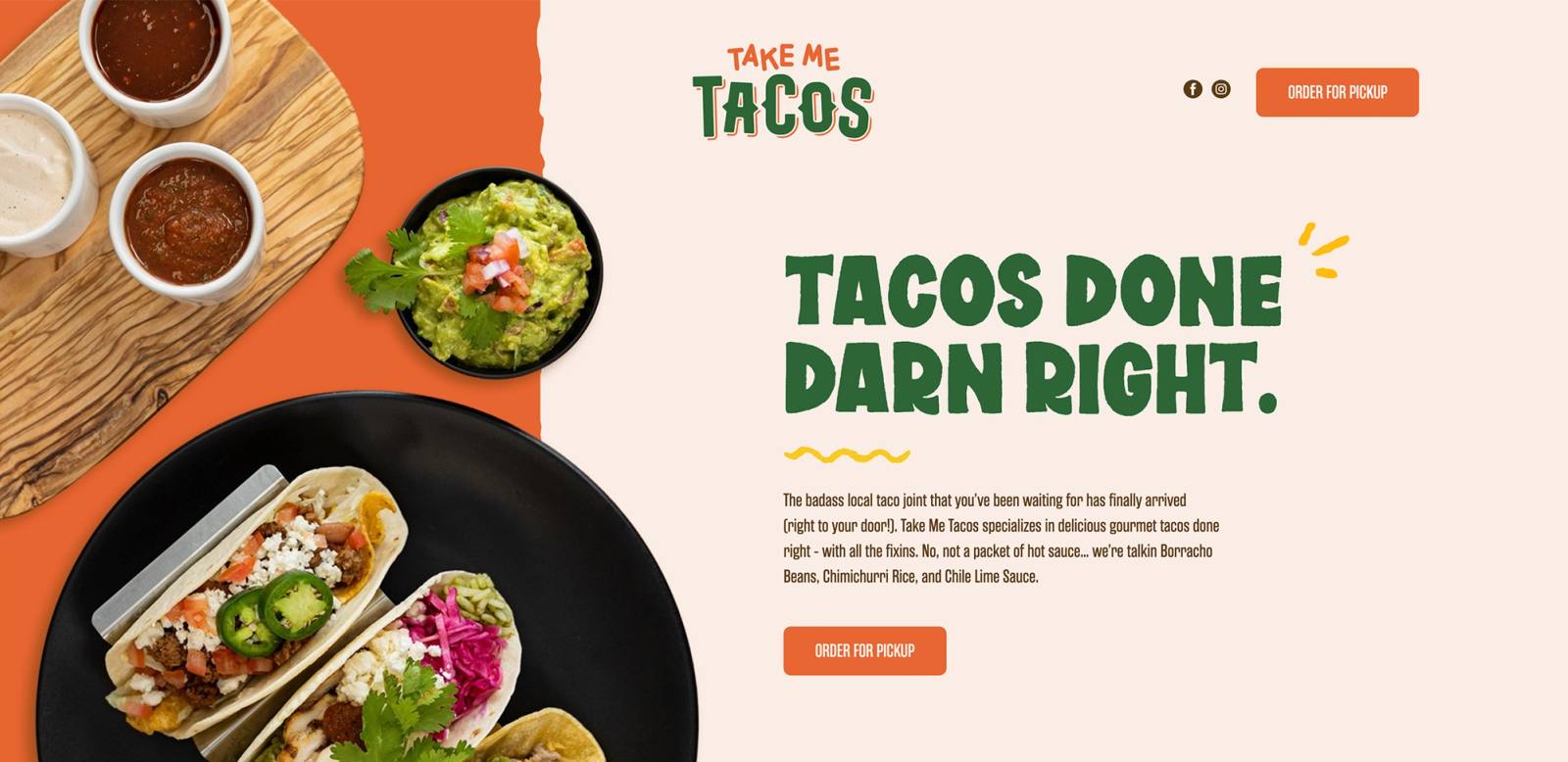 Take Me Tacos website hero area