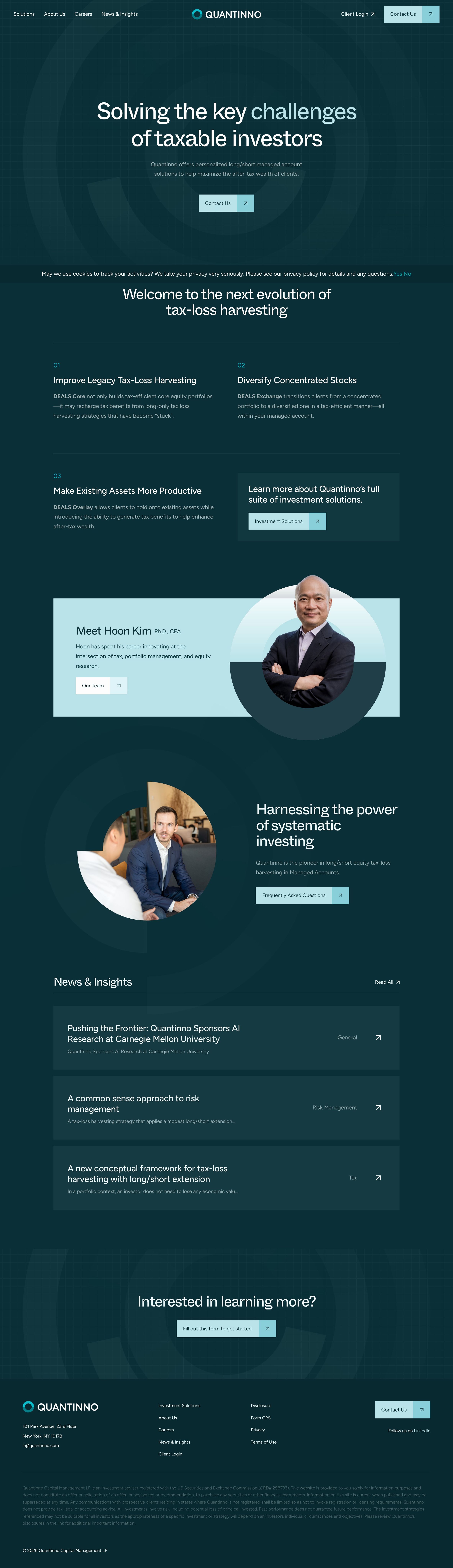 Homepage of a tax-aware investment manager website by Brave Little Beast