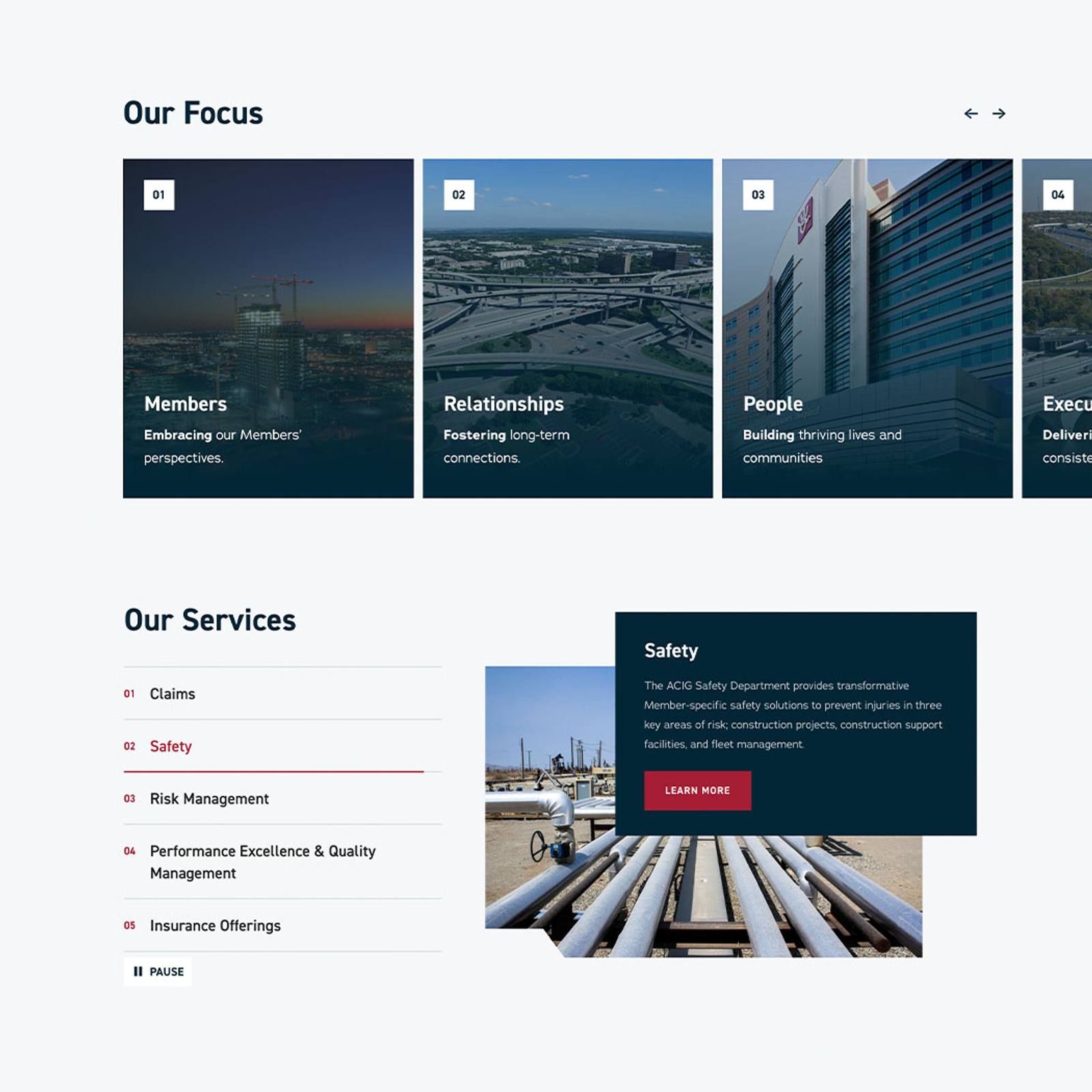 ACIG website user interface elements