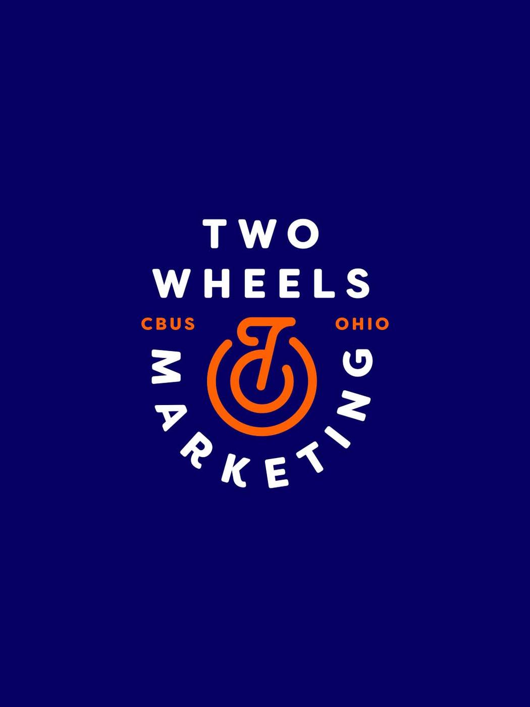 Two Wheels Marketing logo design on a dark blue background