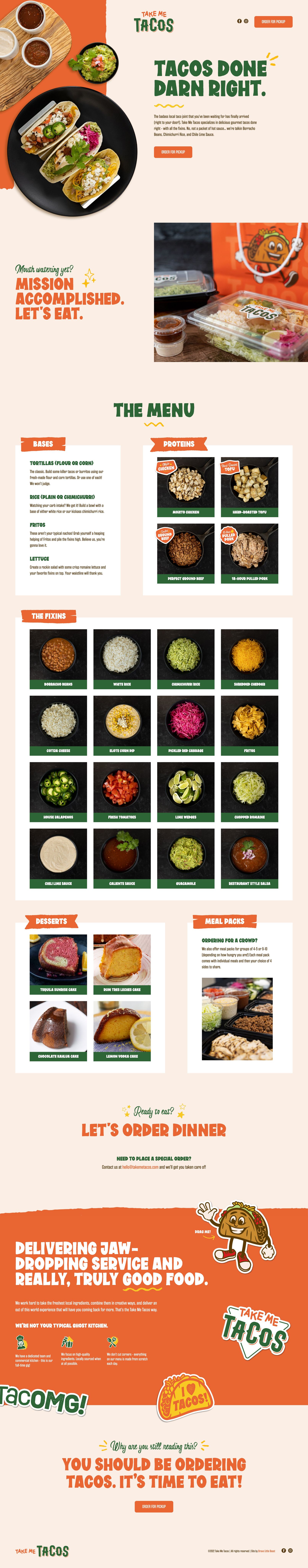 Homepage of a taco catering kitchen website by Brave Little Beast