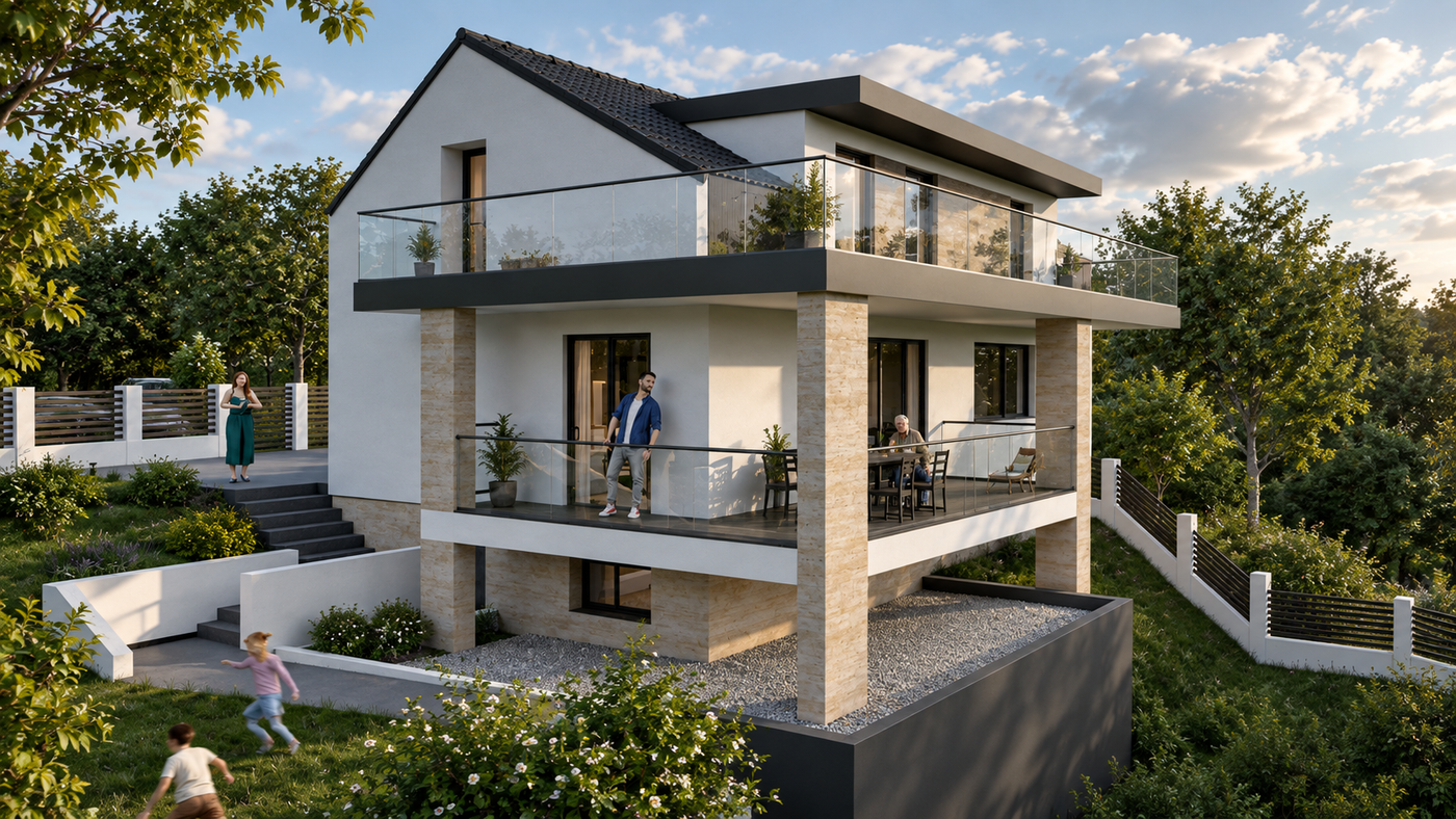 Új kétszintes, tetőteres modern lakóépület - 2. kép