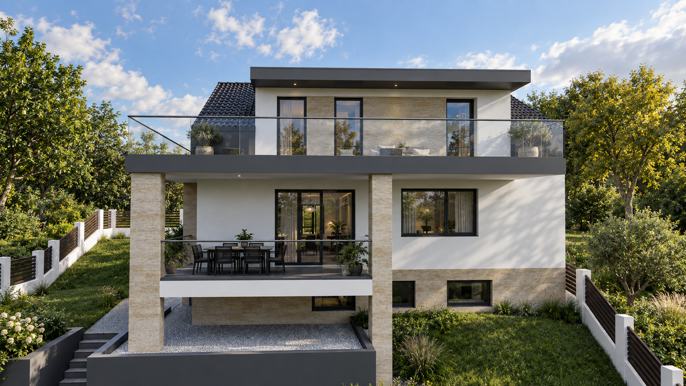 Új kétszintes, tetőteres modern lakóépület - 3. kép