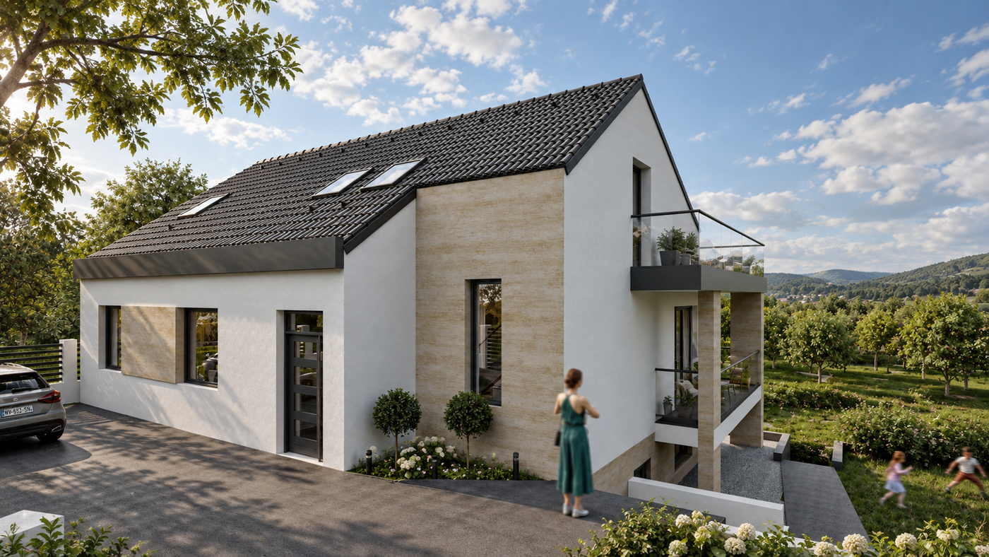 Új kétszintes, tetőteres modern lakóépület - 1. kép