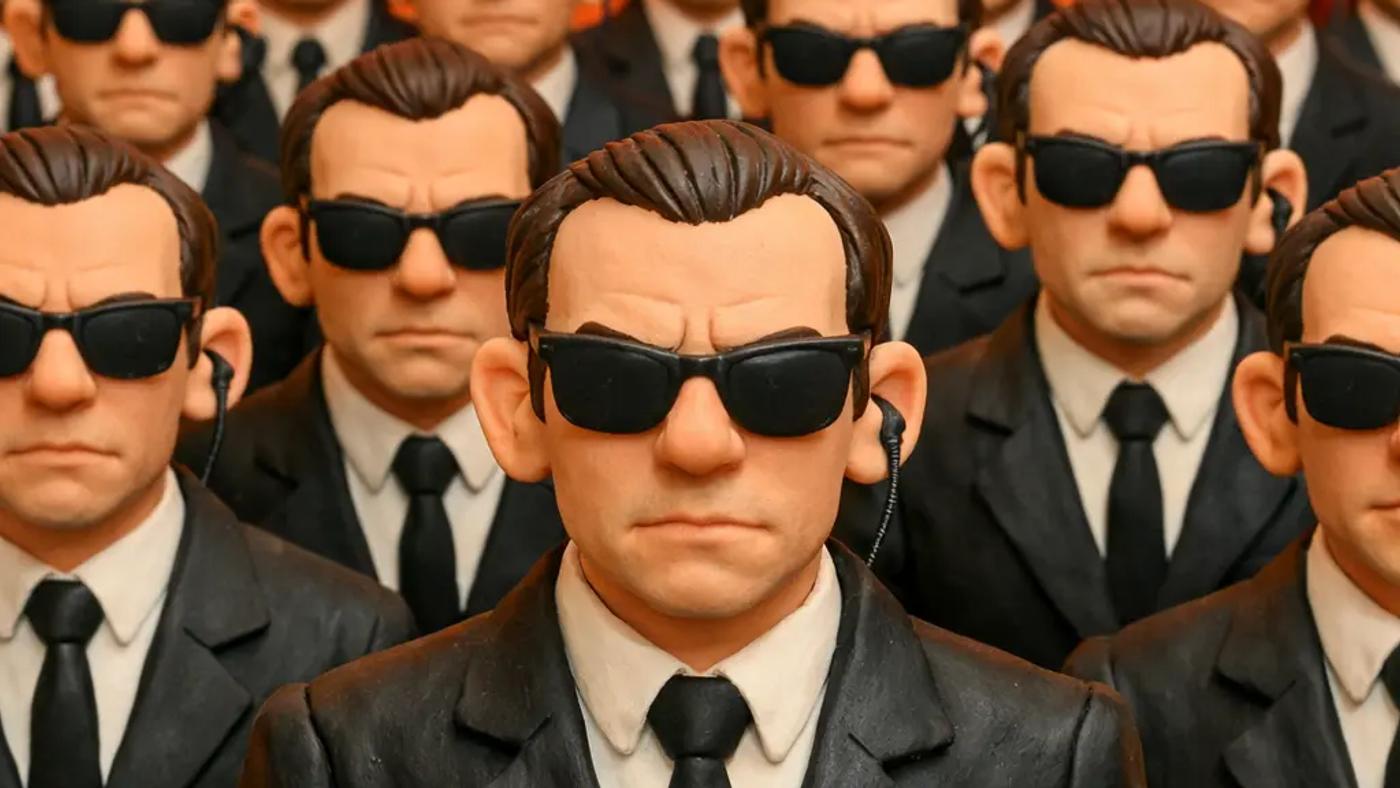 A multitude of Smith Agents from The Matrix, representing the development of AI agents in talent recruitment and sourcing