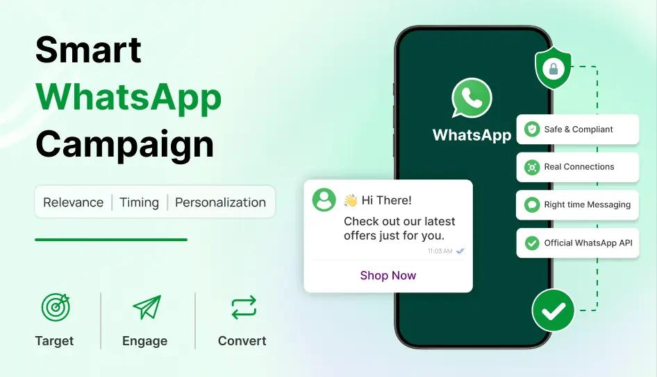 Smart WhatsApp campaign strategy illustration showing personalized messaging, timing, and compliance using the official WhatsApp API.