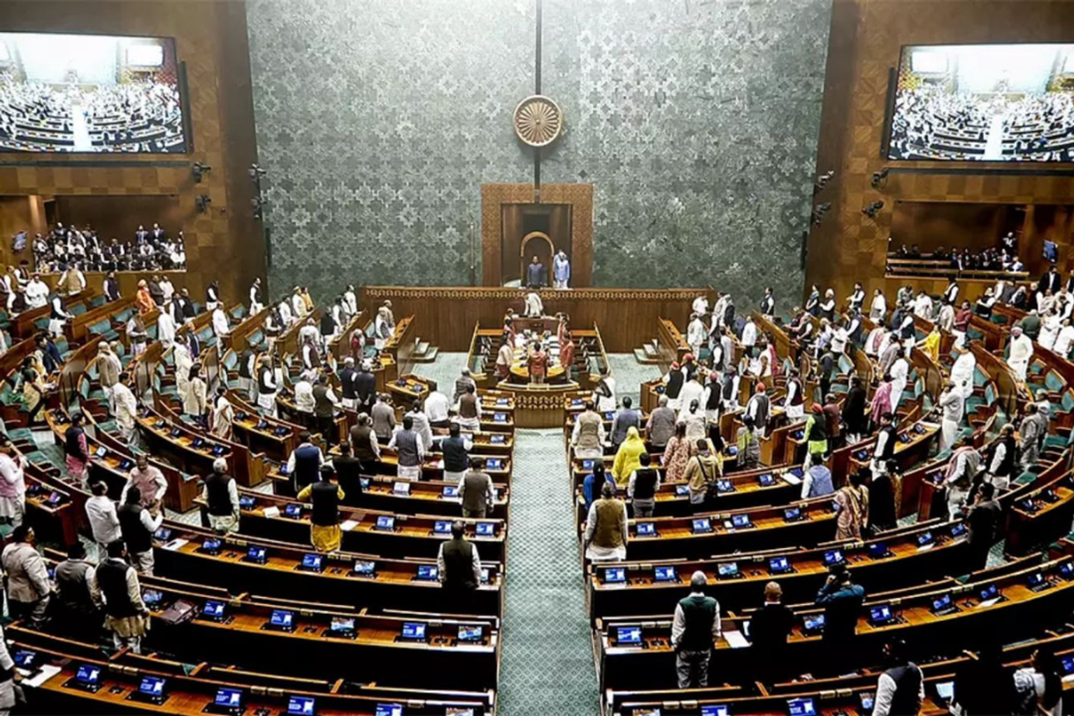 Protesting opposition members in Parliament