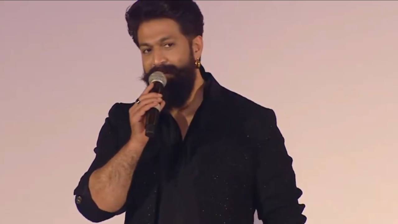 Yash and other actors at the Ramayana promotional event in New Delhi