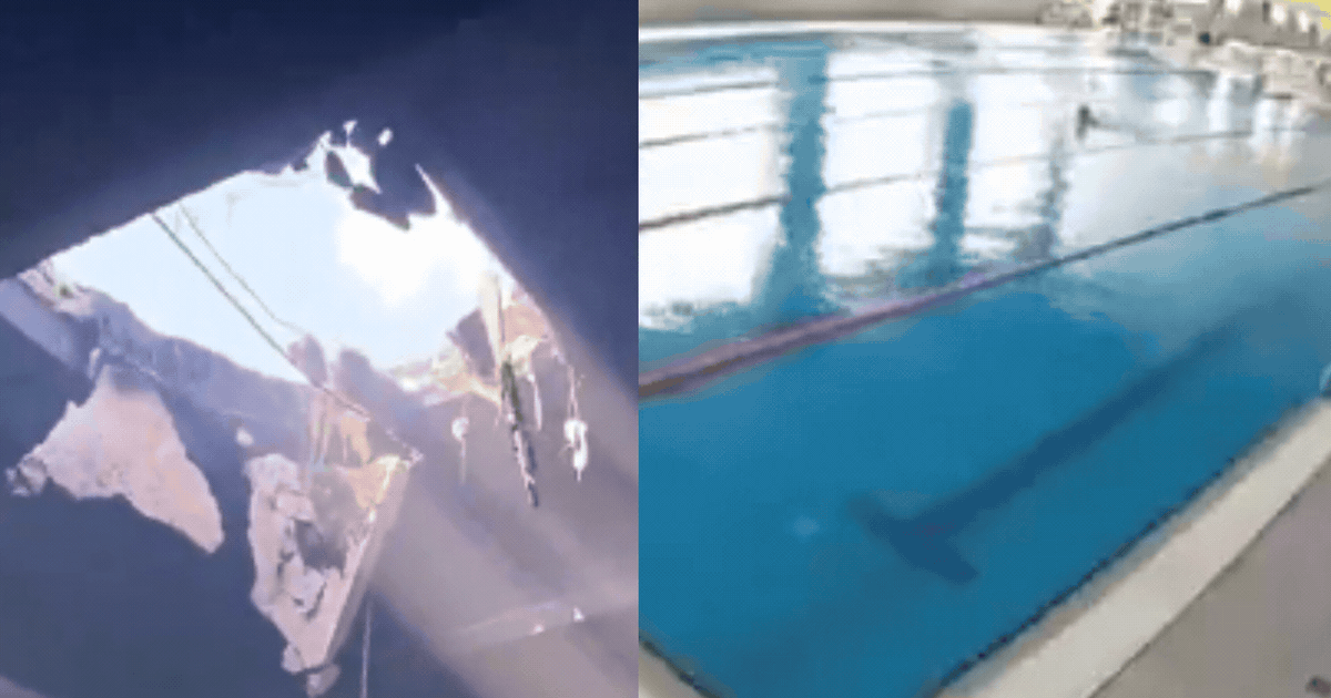 Russian missile tears through Ukraine swimming pool roof as people swim inside: Watch