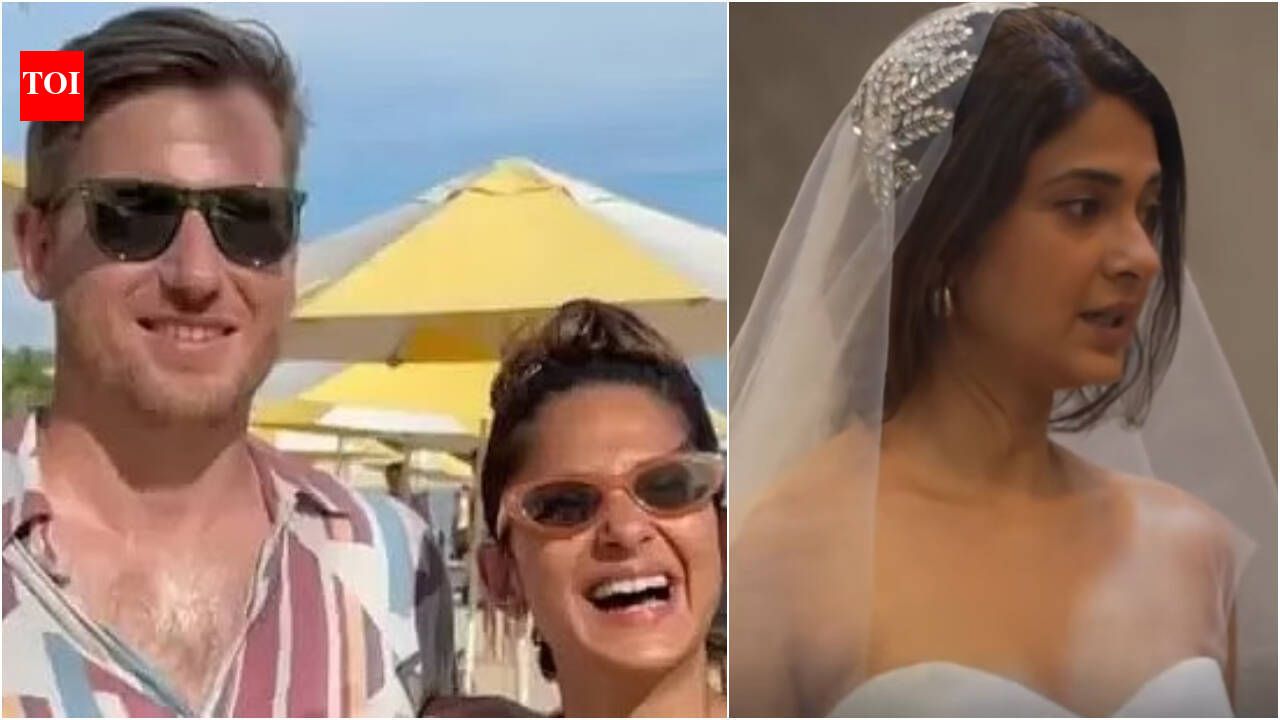 Jennifer Winget trying on a white wedding gown