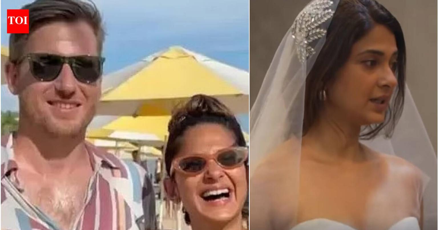 Jennifer Winget trying on a white wedding gown