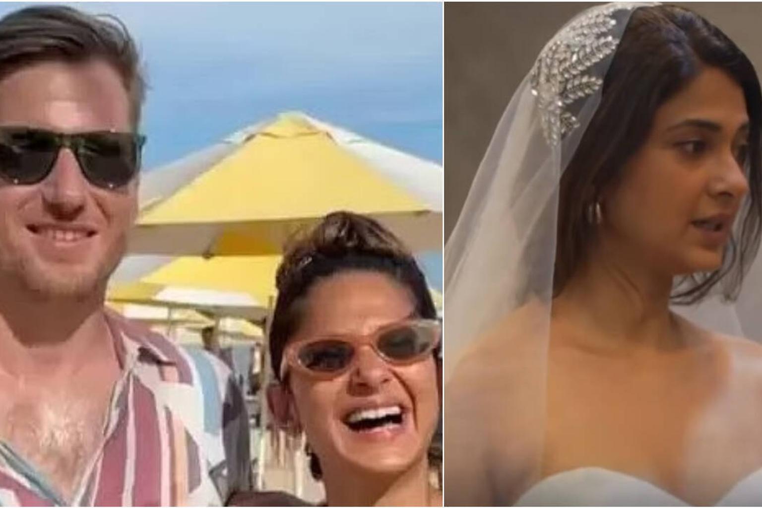 Jennifer Winget trying on a white wedding gown