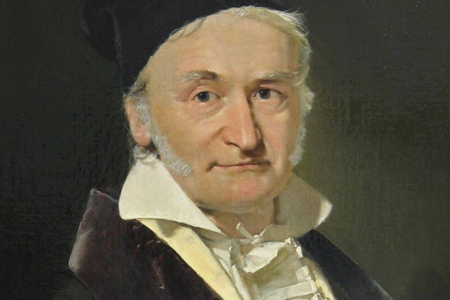 Carl Friedrich Gauss, a renowned mathematician, with a mathematical equation in the background