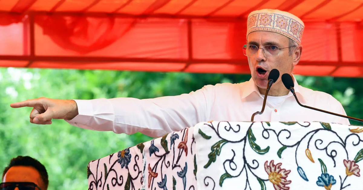 Omar Abdullah speaking at a press conference in New Delhi