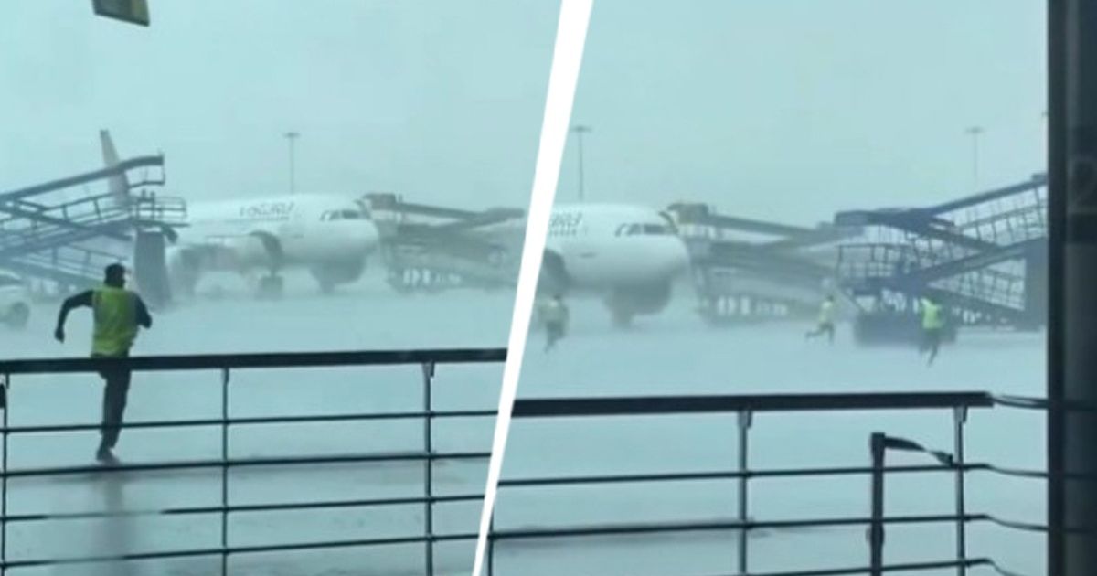 Video: Frantic chase as stepladder hits 3 planes at Delhi airport amid storm