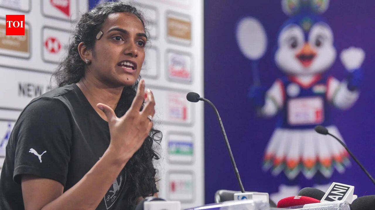 PV Sindhu in action during a training session at the Indira Gandhi Indoor Stadium