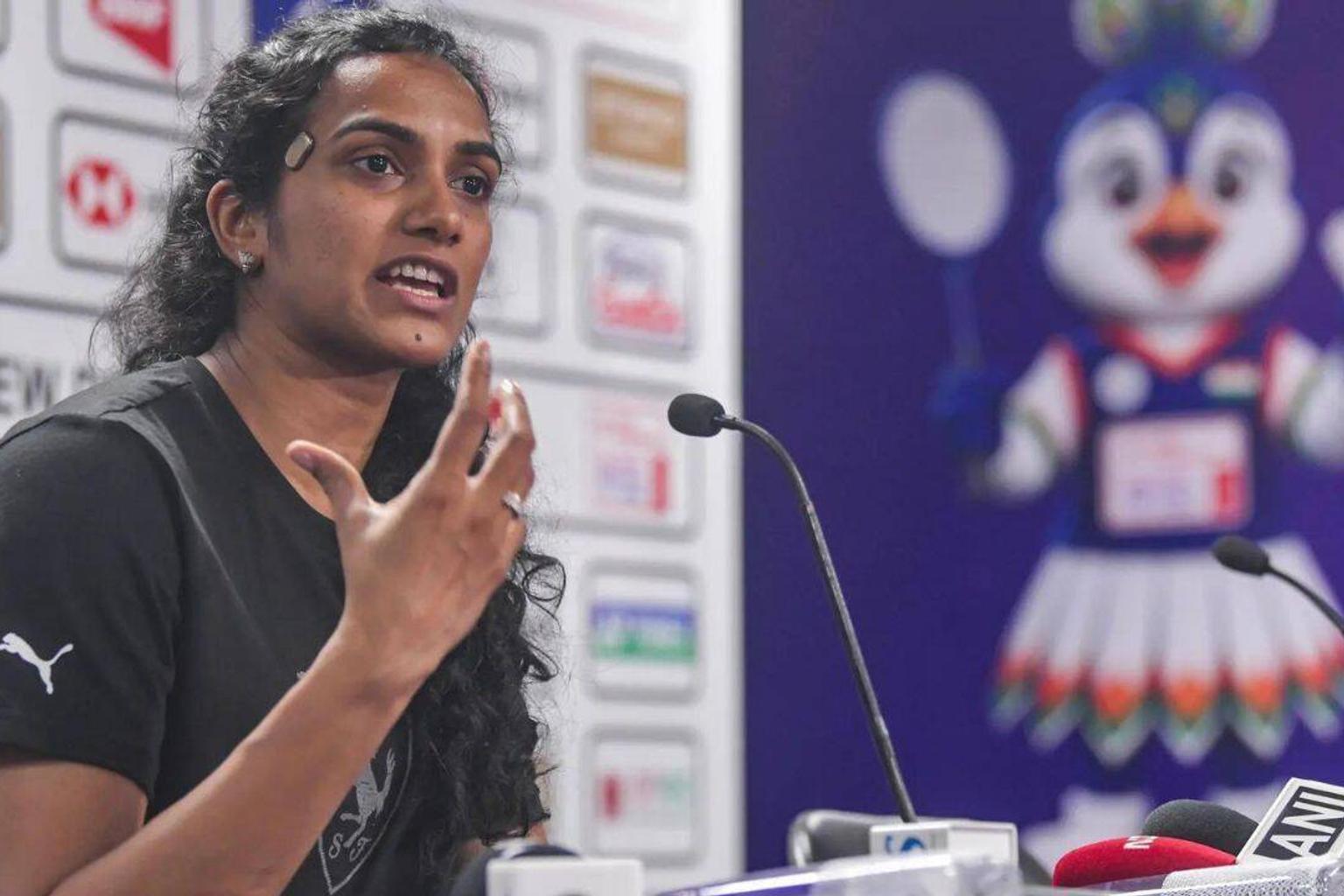 PV Sindhu in action during a training session at the Indira Gandhi Indoor Stadium