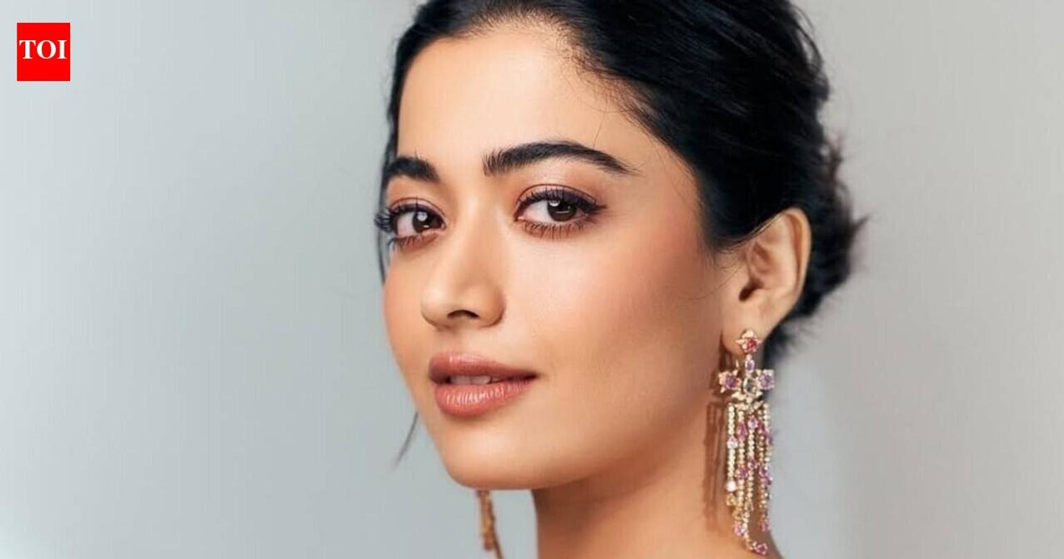 Rashmika Mandanna on a film set with a concerned expression