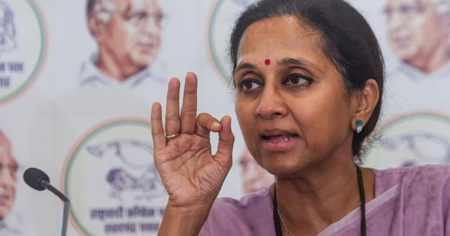 Supriya Sule speaking at a political event in India