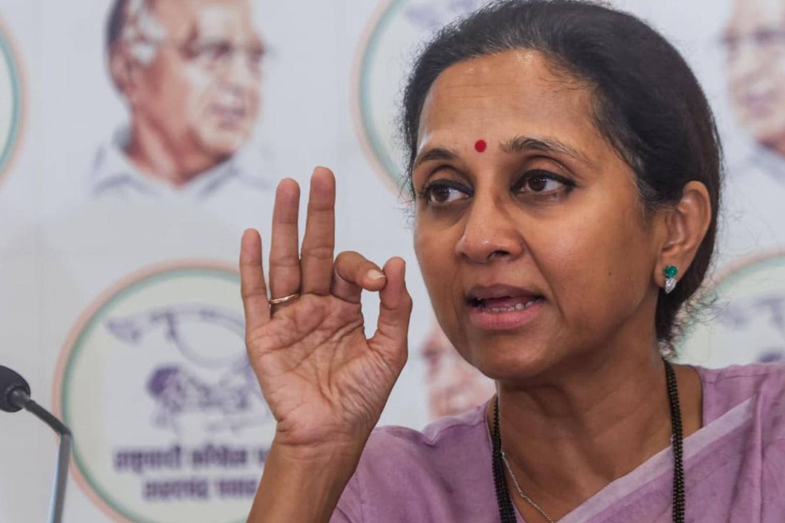 Supriya Sule speaking at a political event in India