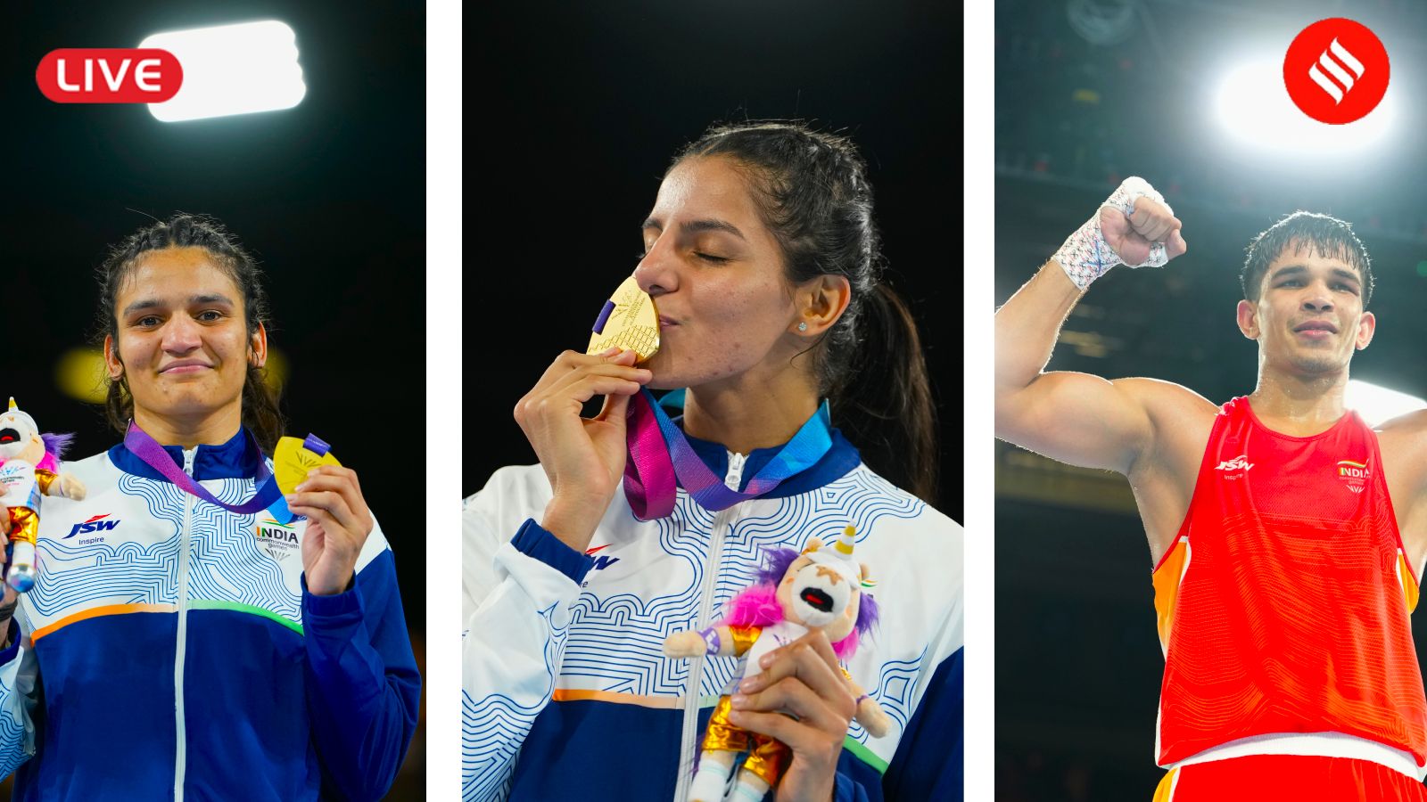 Indian athletes celebrating their medals at the Commonwealth Games