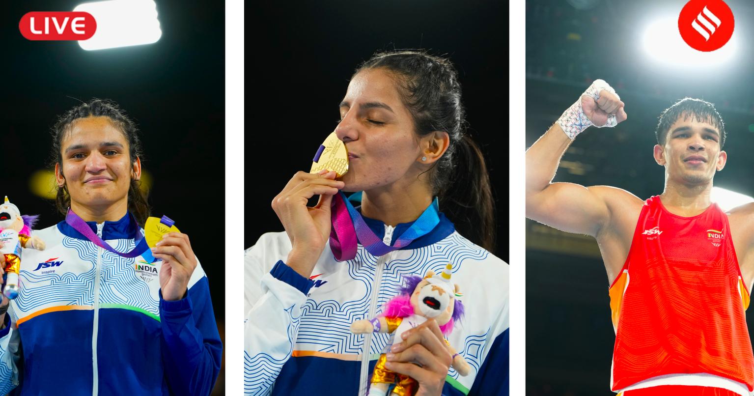 Indian athletes celebrating their medals at the Commonwealth Games